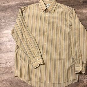 Green, blue, tan, yellow white stripe Shirt